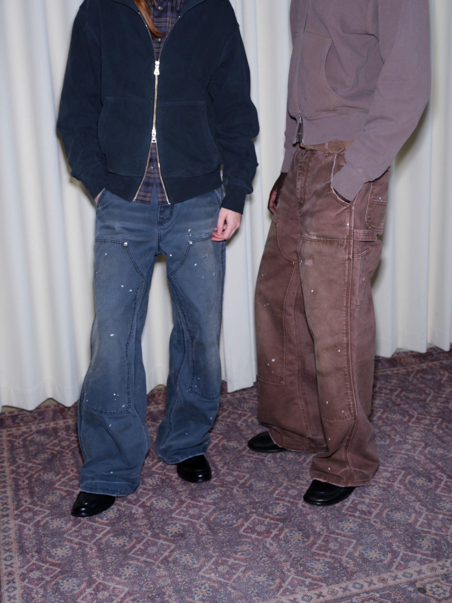 VLABMADE Distressed Patchwork Cotton Relaxed Straight Unisex Wide Cargo Pants