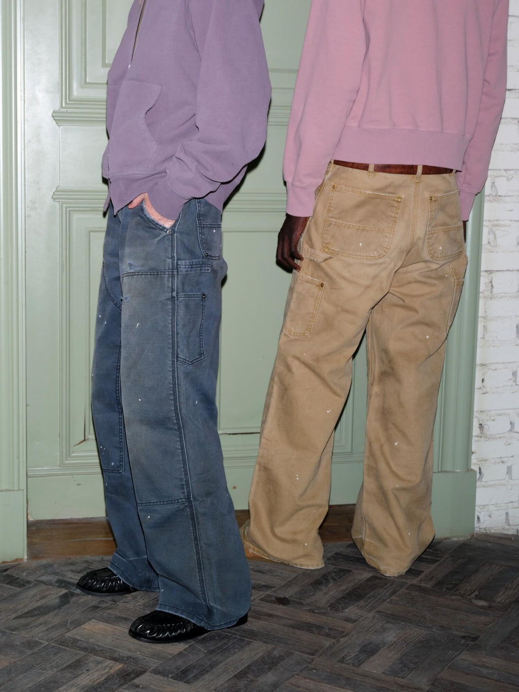 VLABMADE Distressed Patchwork Cotton Relaxed Straight Unisex Wide Cargo Pants