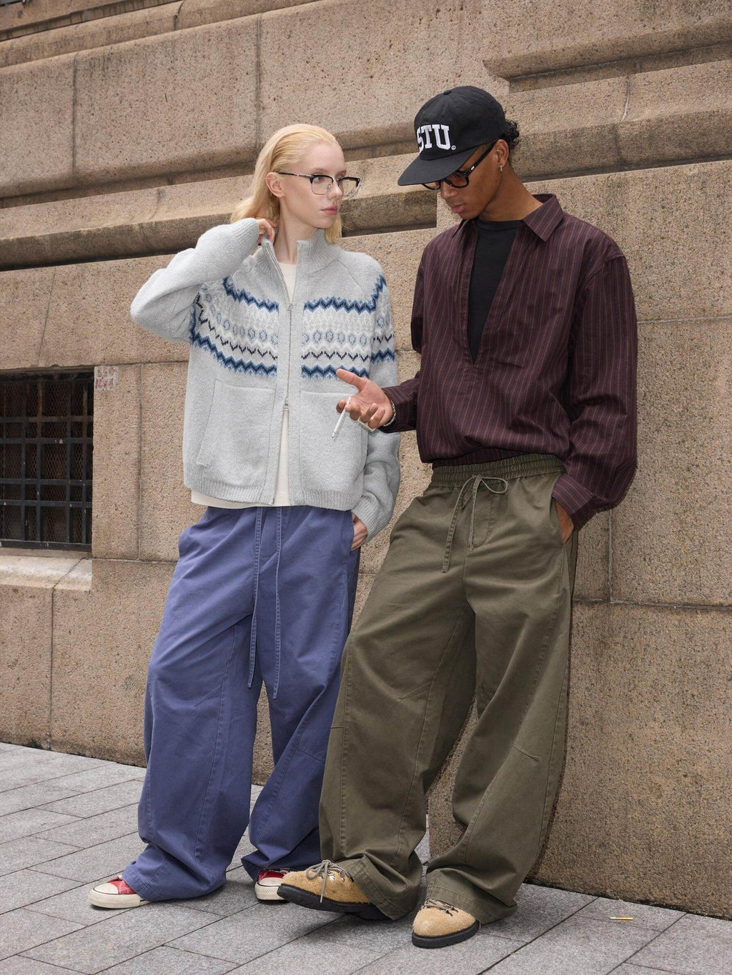 VLABMADE Distressed Patchwork Loose Fit Streetwear Unisex Cotton Durable Wide Cargo Pants