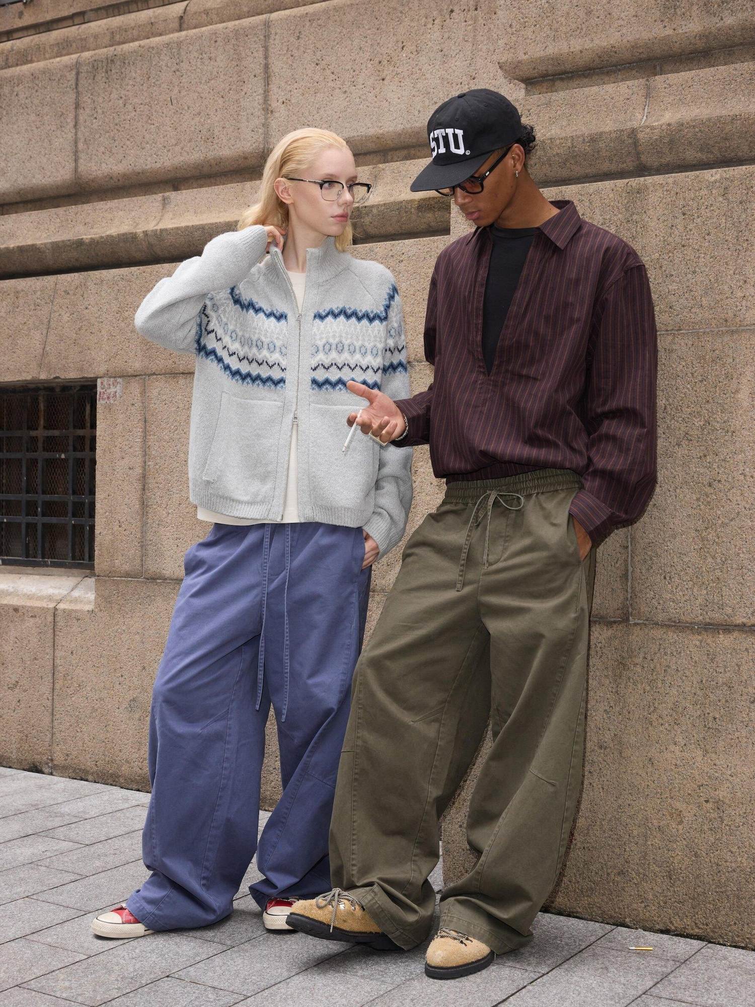VLABMADE Distressed Patchwork Loose Fit Streetwear Unisex Cotton Durable Wide Cargo Pants