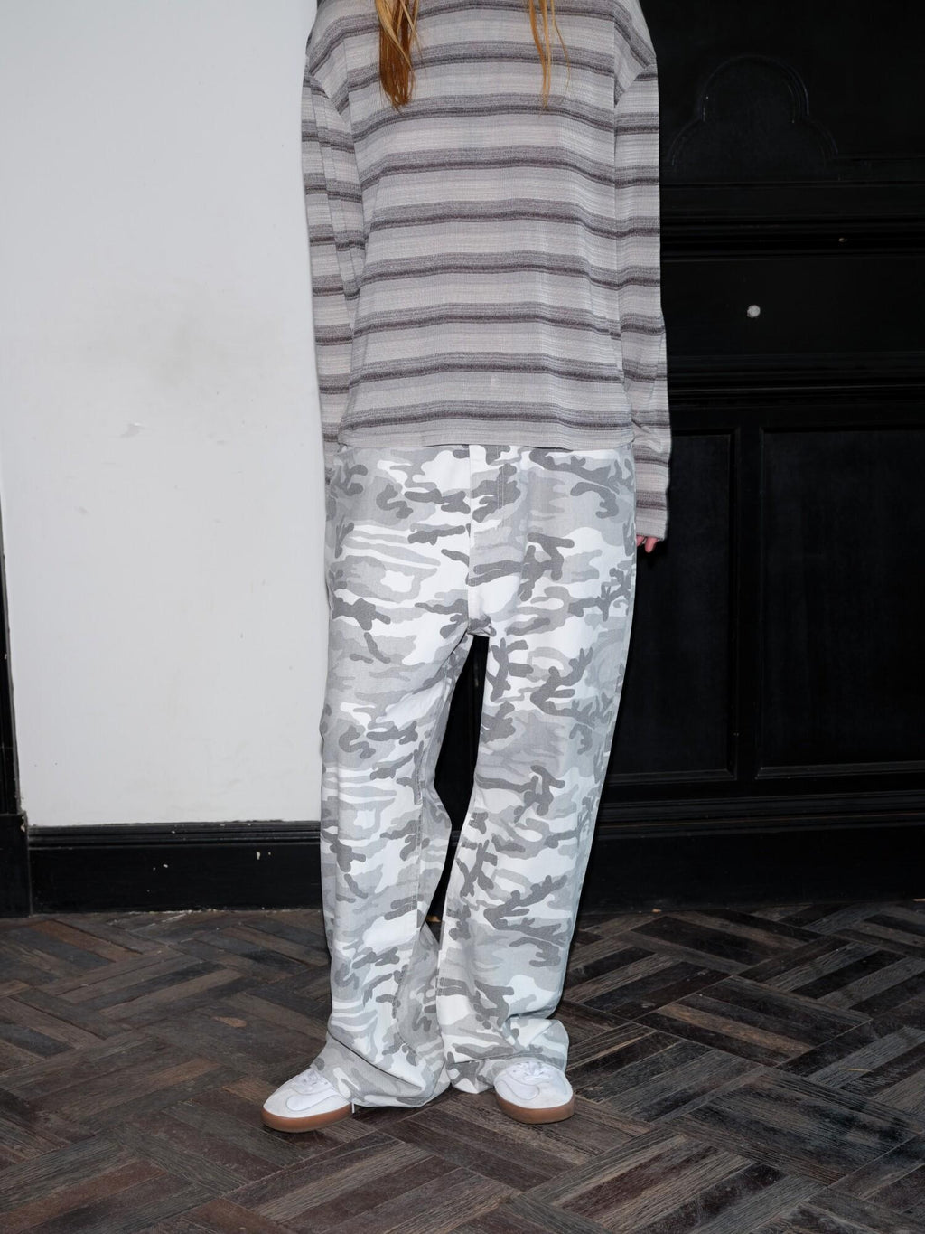 VLABMADE Durable Cotton White Camo Washed Oversized Midrise Pockets Street Wide-Leg Jeans