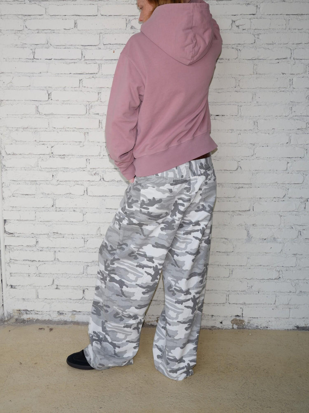 VLABMADE Durable Cotton White Camo Washed Oversized Midrise Pockets Street Wide-Leg Jeans