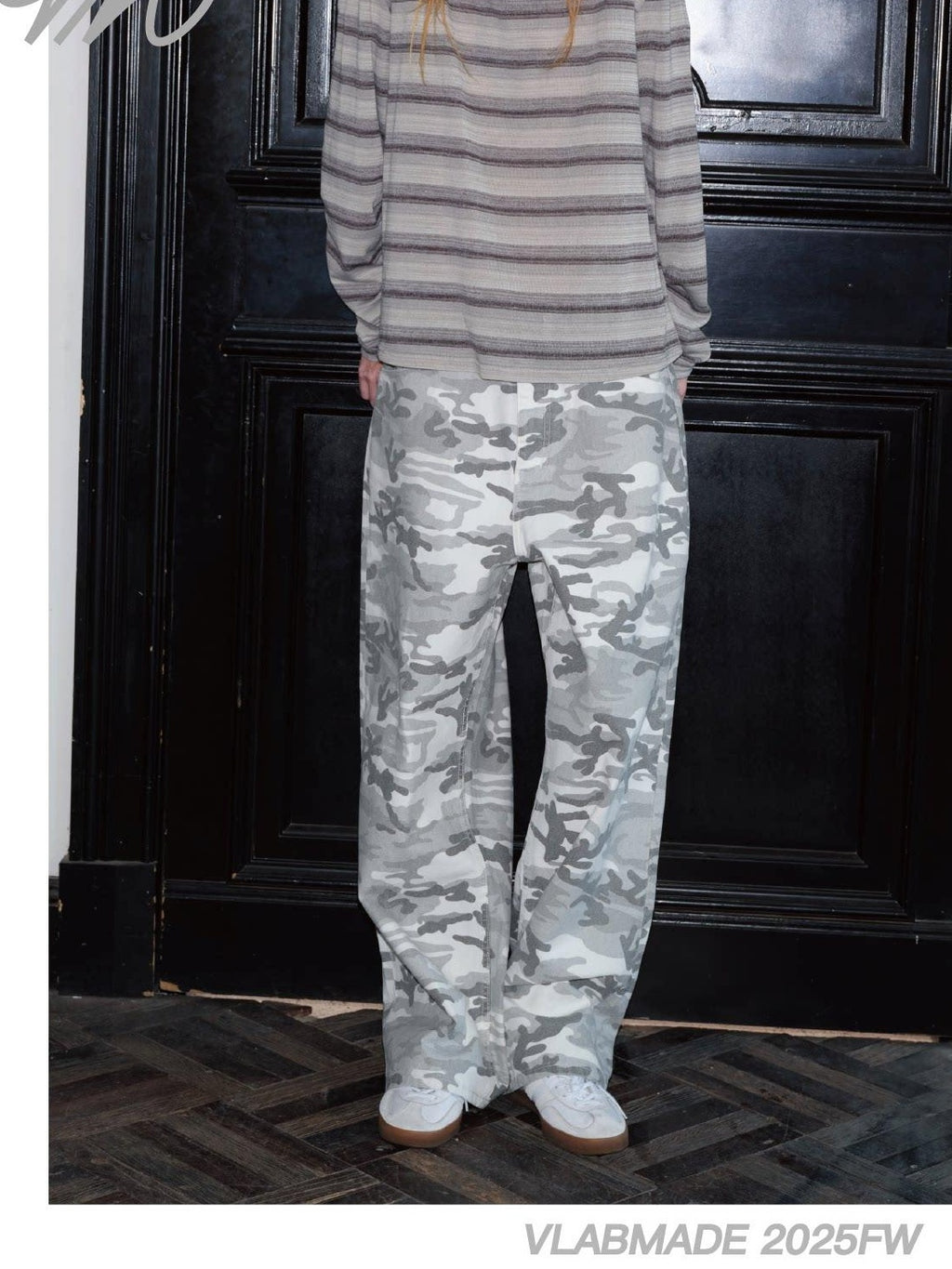 VLABMADE Durable Cotton White Camo Washed Oversized Midrise Pockets Street Wide-Leg Jeans