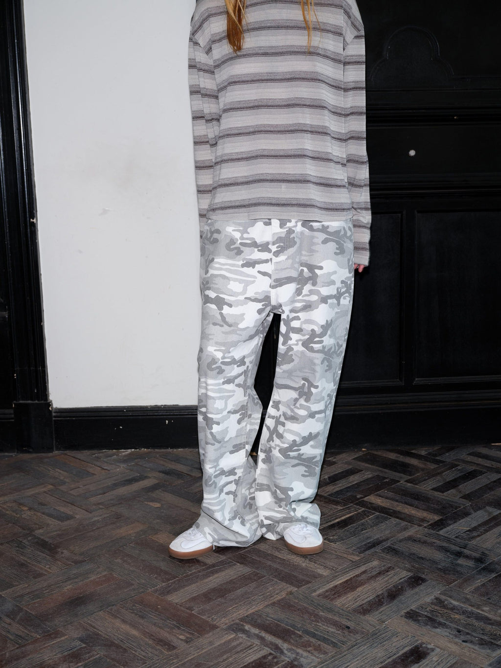 VLABMADE Durable Cotton White Camo Washed Oversized Midrise Pockets Street Wide-Leg Jeans