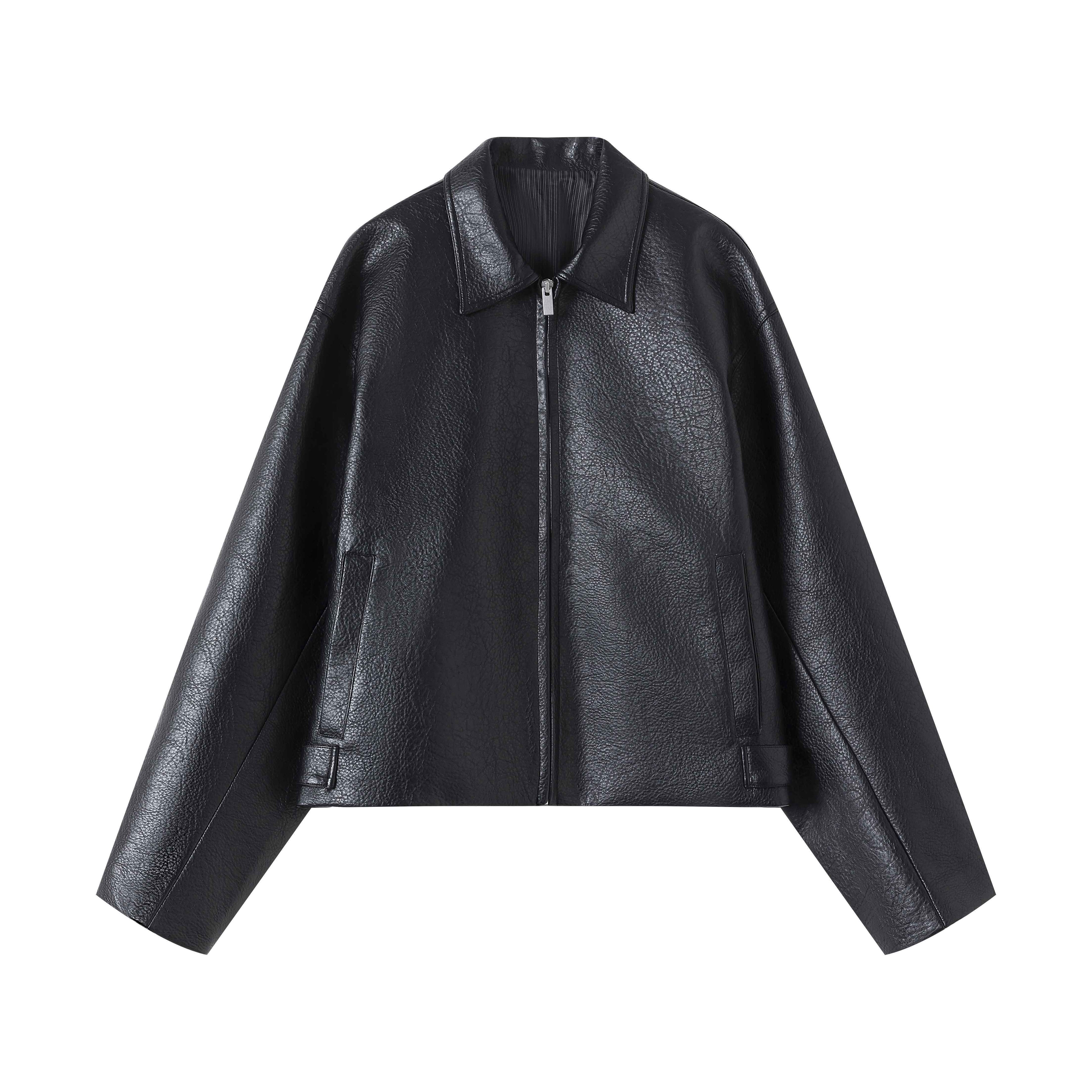 VLABMADE_Durable_Silky_Pu_Cropped_Oversized_Zipper_Unisex_Black_Leather_Jackets_MISSTT