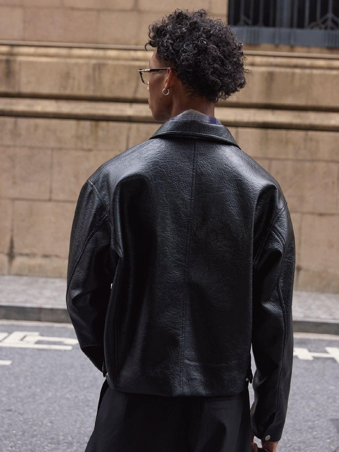 VLABMADE Durable Silky Pu Cropped Oversized Zipper Unisex Black Leather Jackets