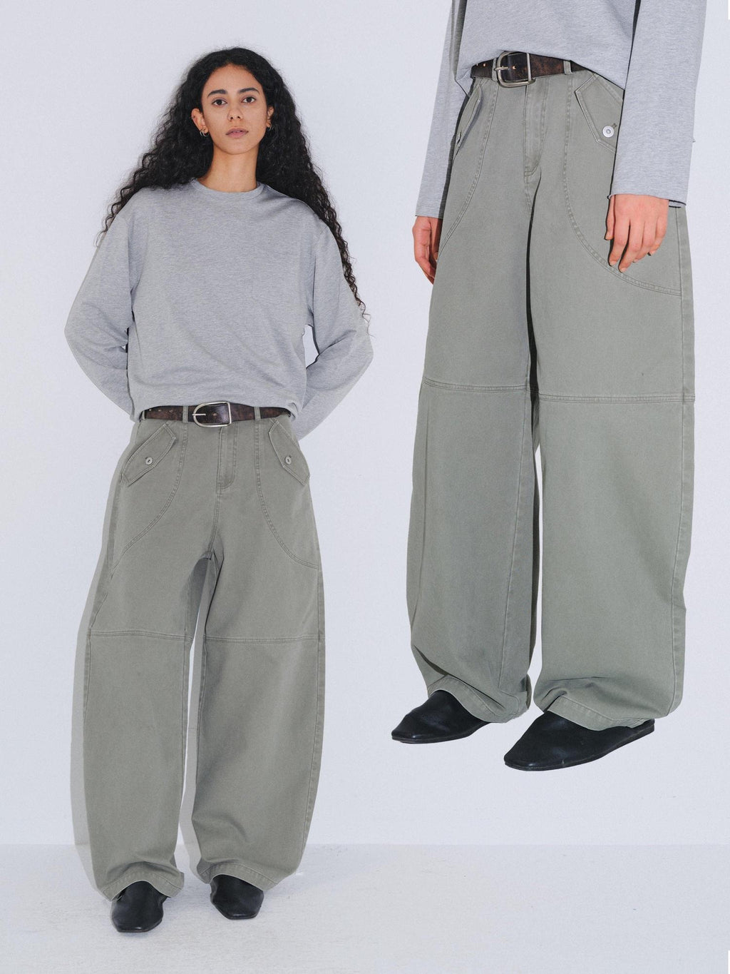 VLABMADE Durable Washed Distressed Utility Midrise Unisex Cotton Topstitch Wide-Leg Jeans