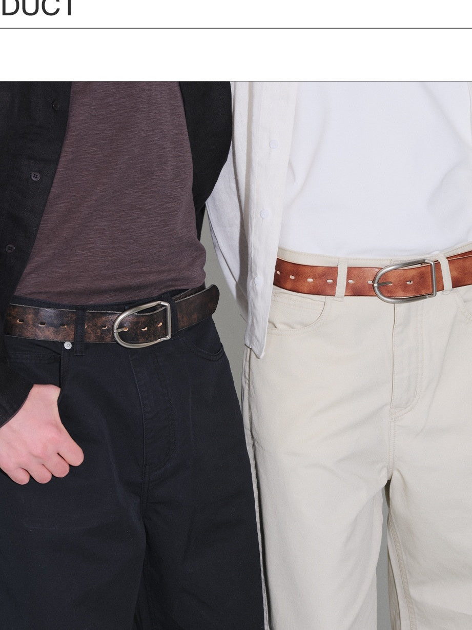 VLABMADE Genuine Cowhide Double Stitch Smooth Two Ply Unisex Pin Buckle Leather Belts