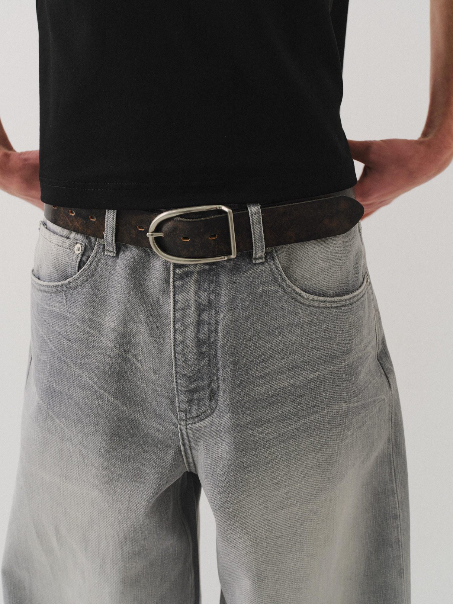 VLABMADE Genuine Cowhide Double Stitch Smooth Two Ply Unisex Pin Buckle Leather Belts