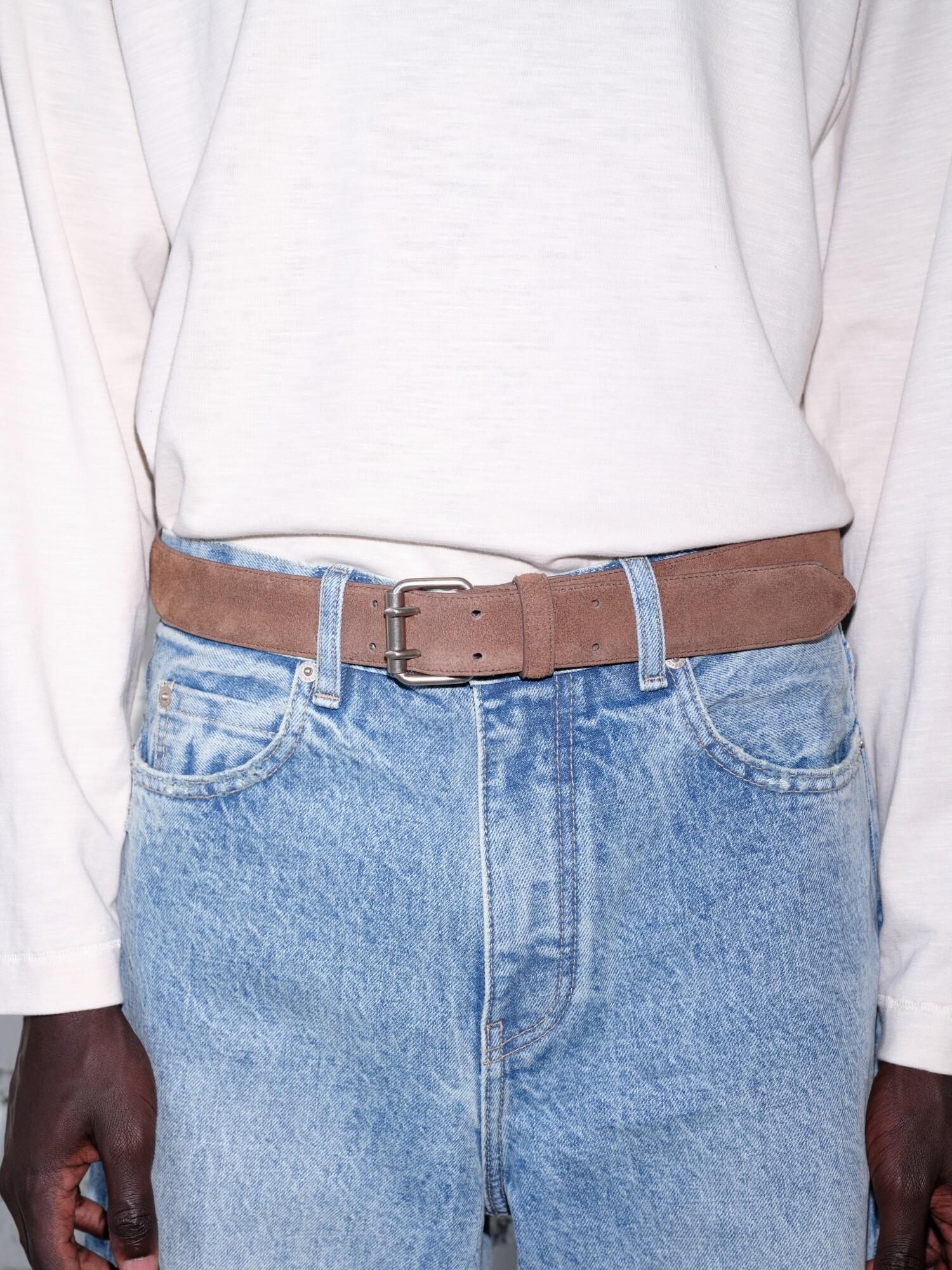 VLABMADE Genuine Cowhide Suede Vintage Metal Buckle Unisex Brown Leather Belts