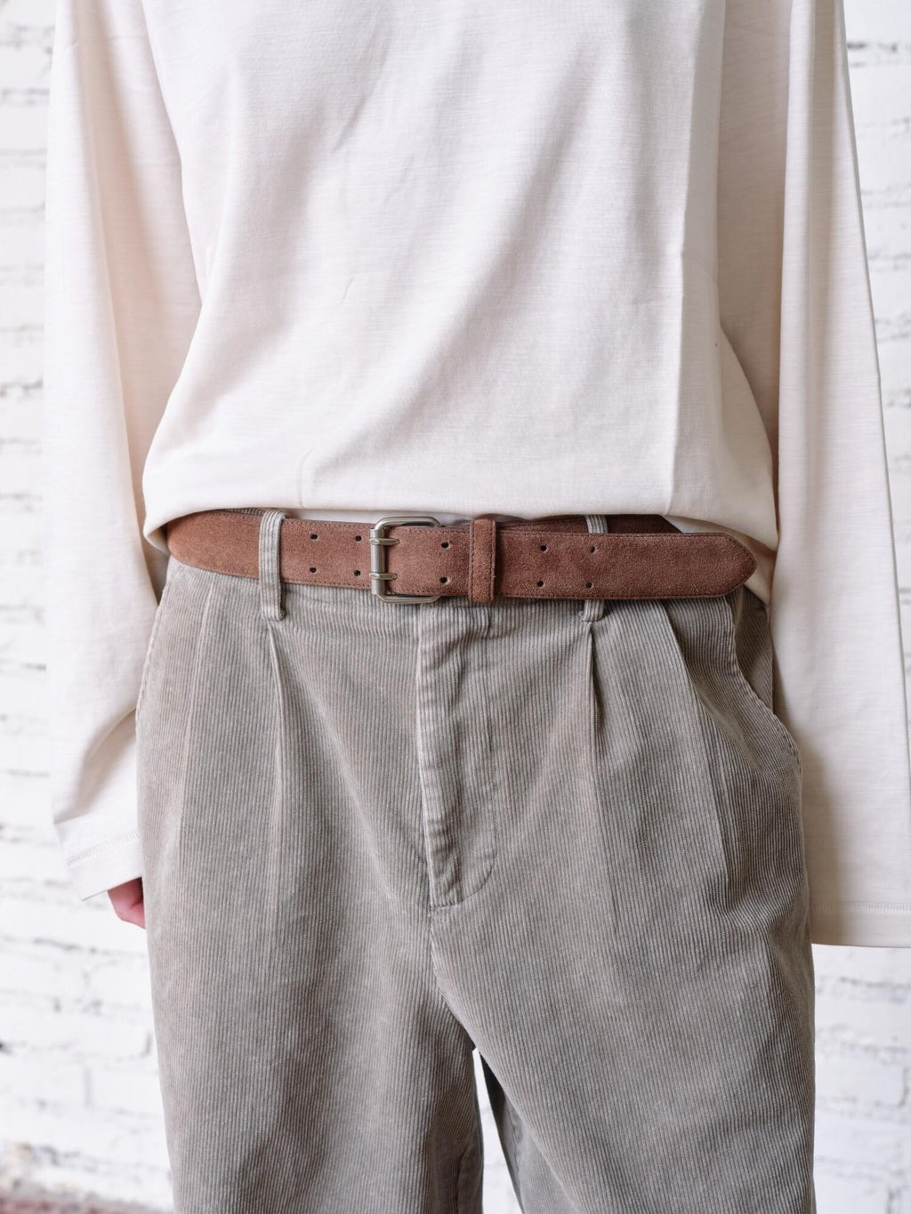 VLABMADE Genuine Cowhide Suede Vintage Metal Buckle Unisex Brown Leather Belts
