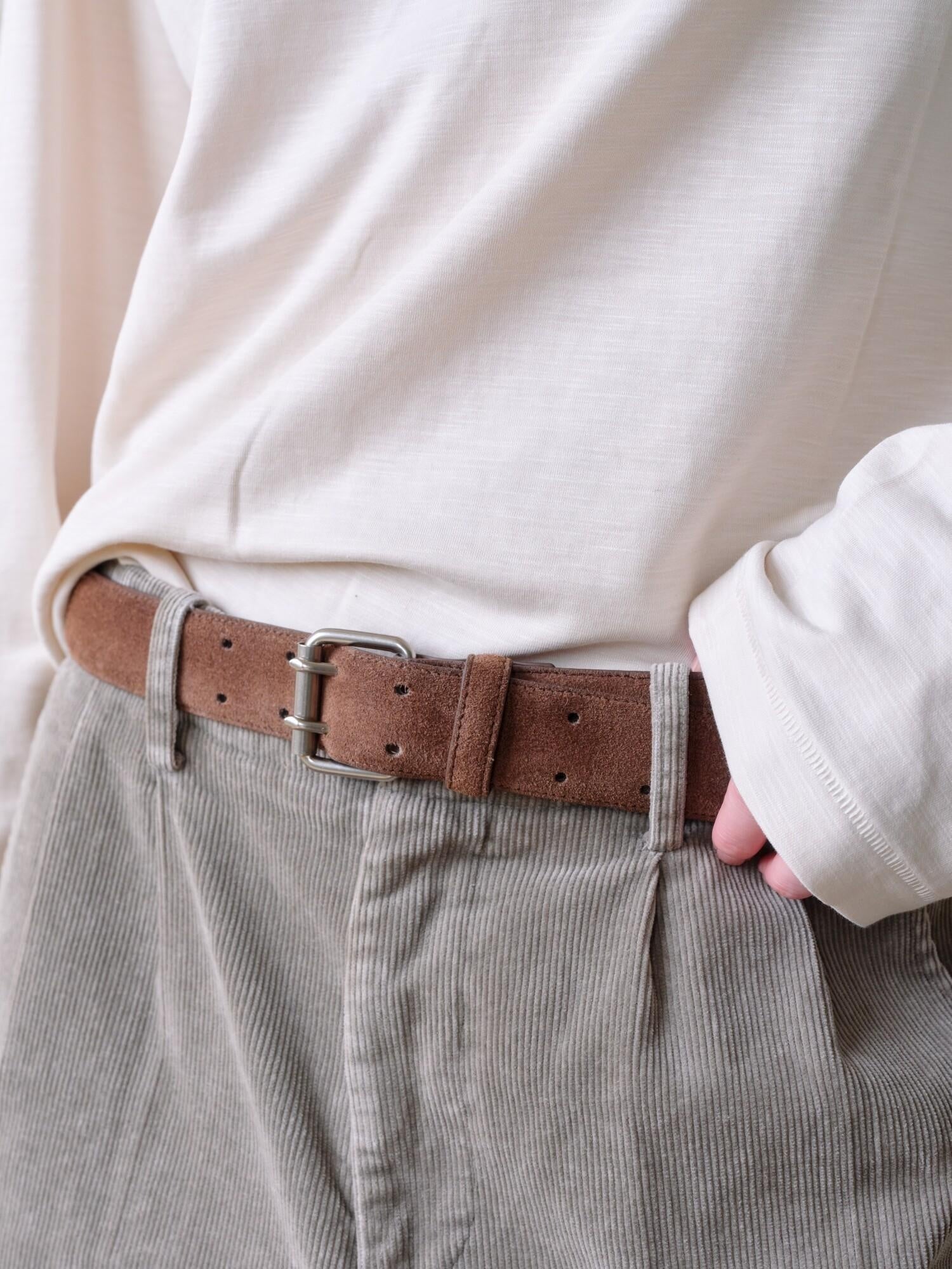 VLABMADE Genuine Cowhide Suede Vintage Metal Buckle Unisex Brown Leather Belts