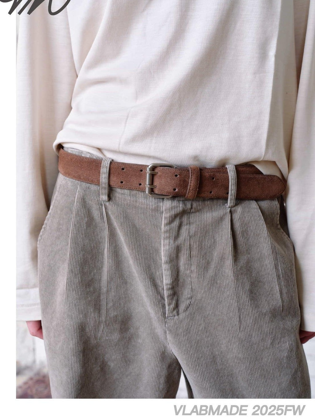 VLABMADE Genuine Cowhide Suede Vintage Metal Buckle Unisex Brown Leather Belts
