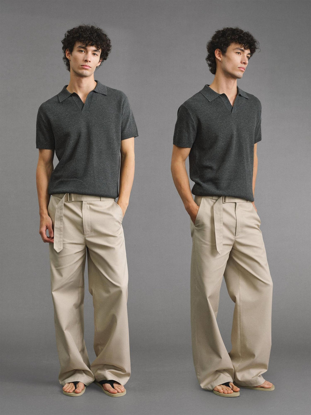 VLABMADE Khaki Cotton Blend Mid Rise Belted Relaxed Unisex Straight-Leg Casual Trousers