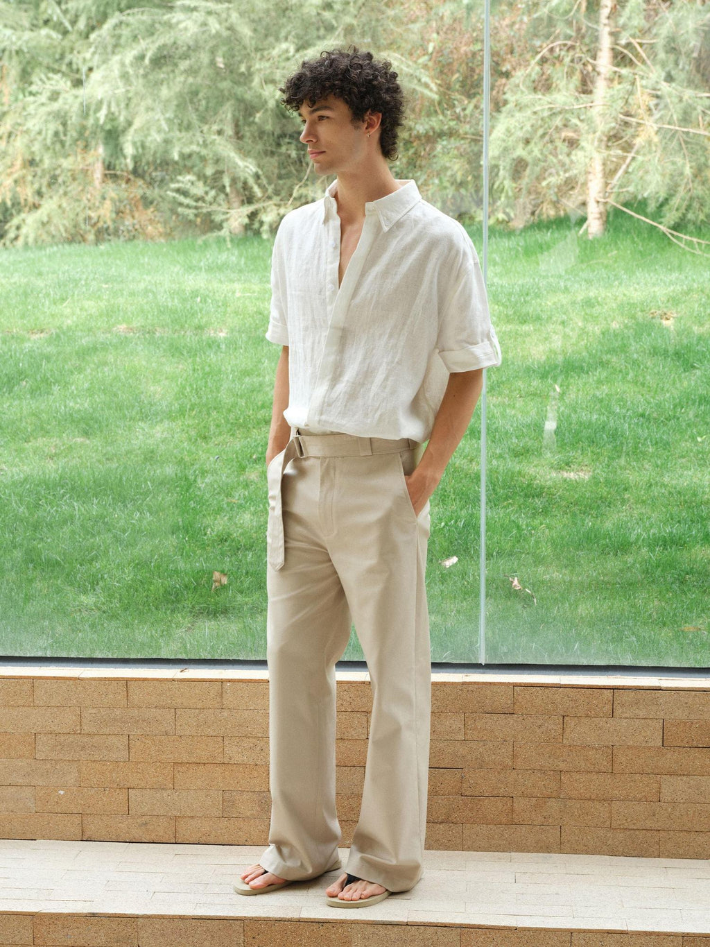 VLABMADE Khaki Cotton Blend Mid Rise Belted Relaxed Unisex Straight-Leg Casual Trousers