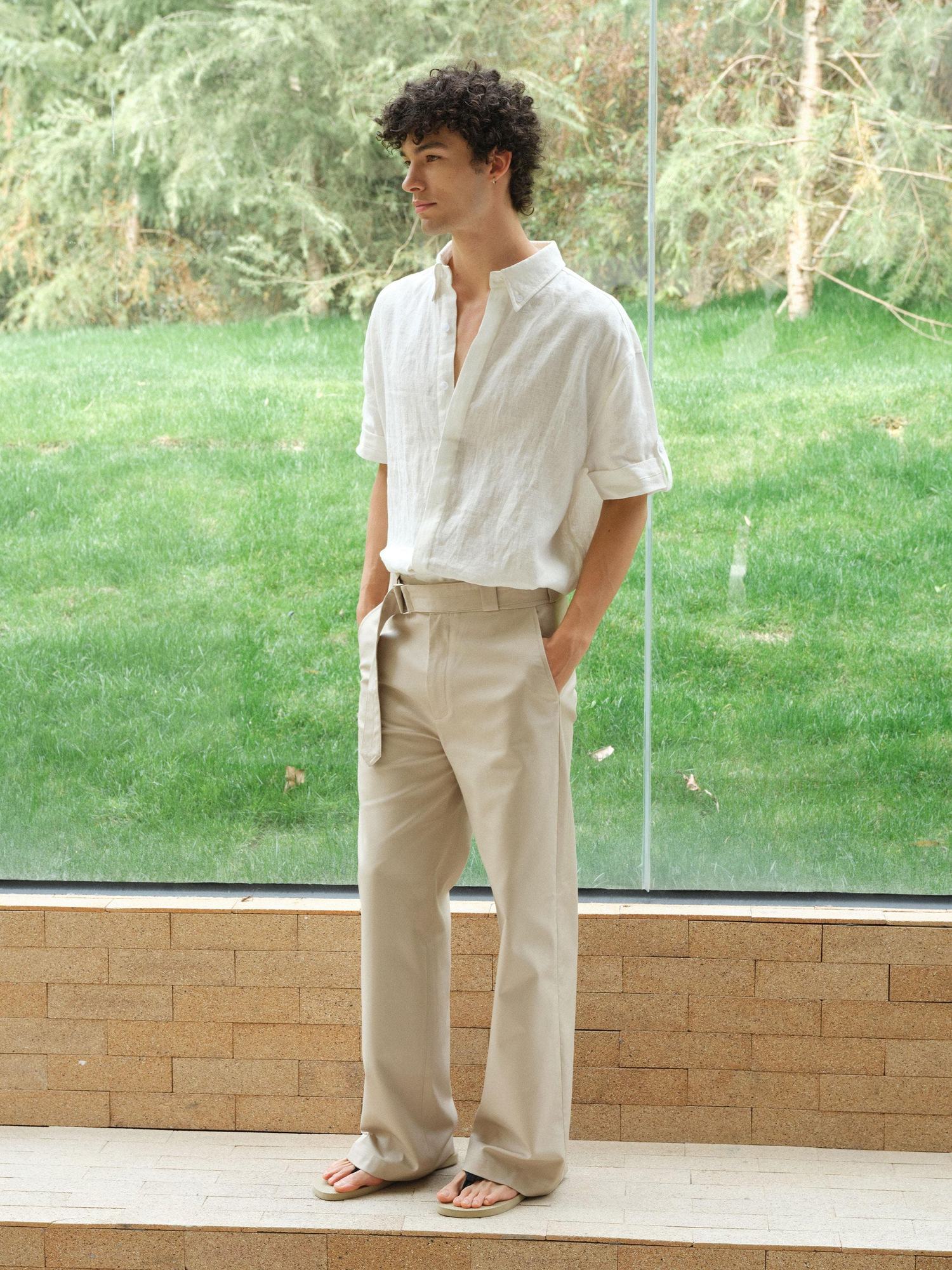 VLABMADE Khaki Cotton Blend Mid Rise Belted Relaxed Unisex Straight-Leg Casual Trousers