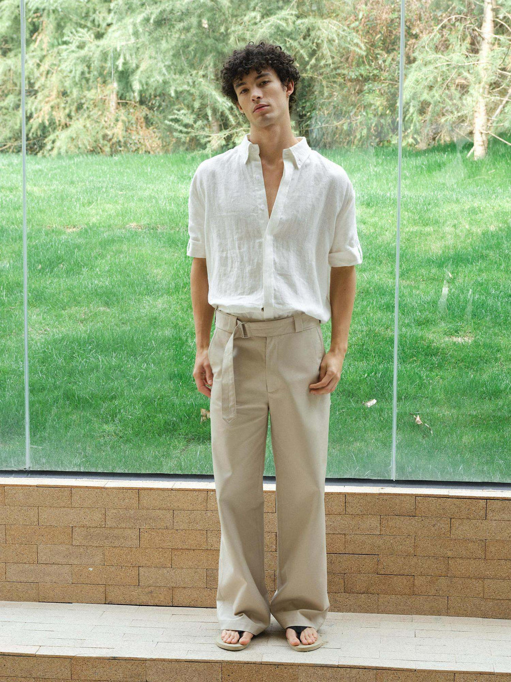 VLABMADE Khaki Cotton Blend Mid Rise Belted Relaxed Unisex Straight-Leg Casual Trousers