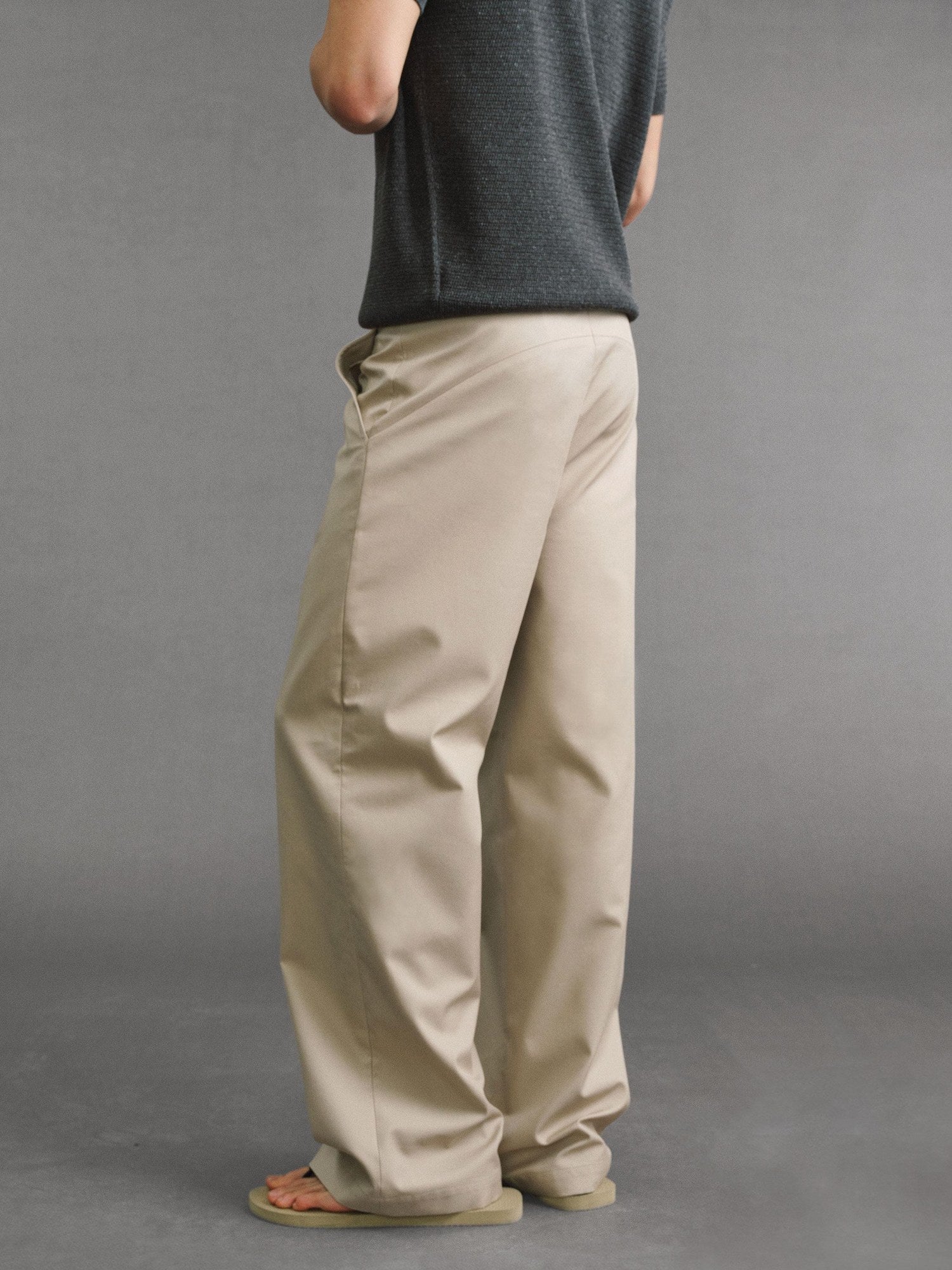 VLABMADE Khaki Cotton Blend Mid Rise Belted Relaxed Unisex Straight-Leg Casual Trousers