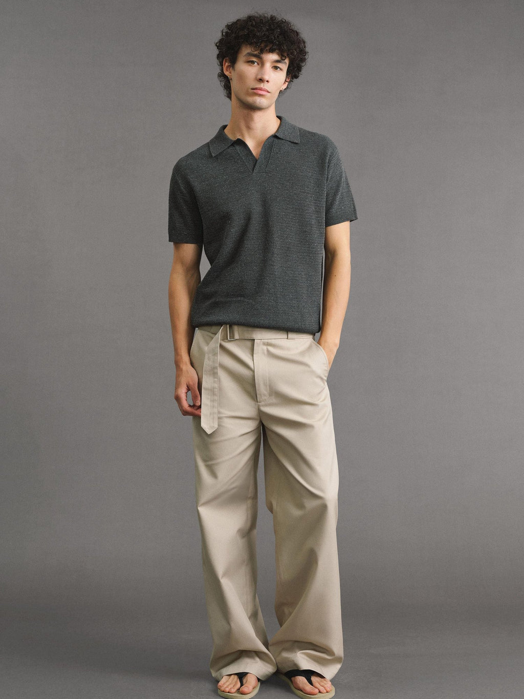 VLABMADE Khaki Cotton Blend Mid Rise Belted Relaxed Unisex Straight-Leg Casual Trousers
