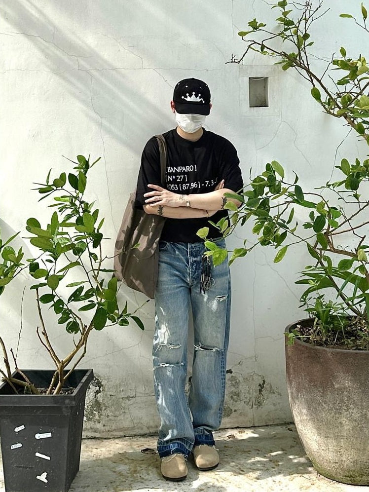VLABMADE Light Wash Selvedge Mid Rise Five Pocket Loose Denim Straight-Leg Jeans