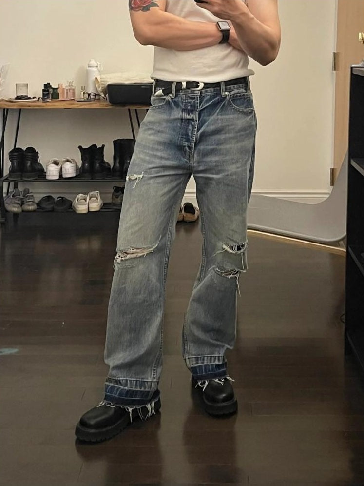 VLABMADE Light Wash Selvedge Mid Rise Five Pocket Loose Denim Straight-Leg Jeans