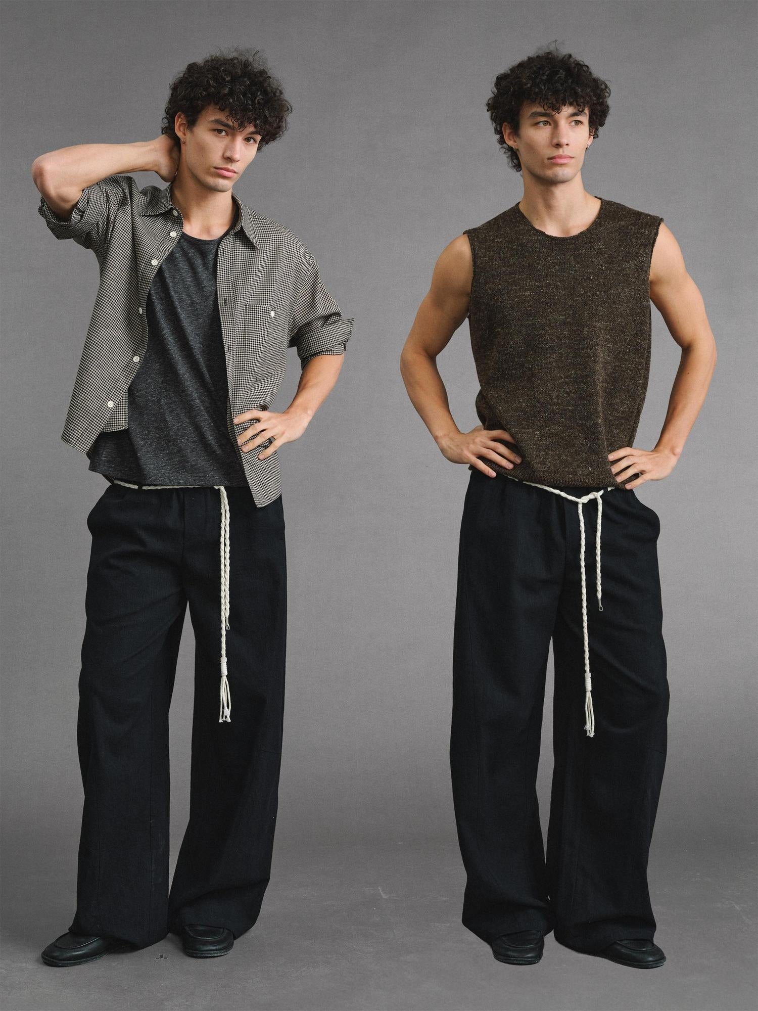 VLABMADE Lightweight Relaxed 3D Details Unisex Linen Cotton Barrel-Leg Casual Trousers