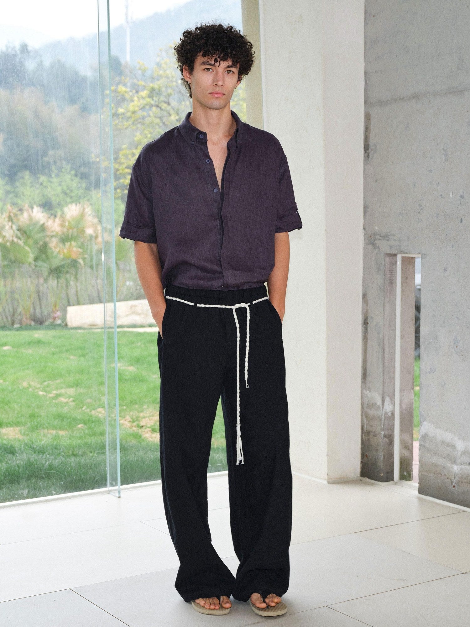 VLABMADE Lightweight Relaxed 3D Details Unisex Linen Cotton Barrel-Leg Casual Trousers