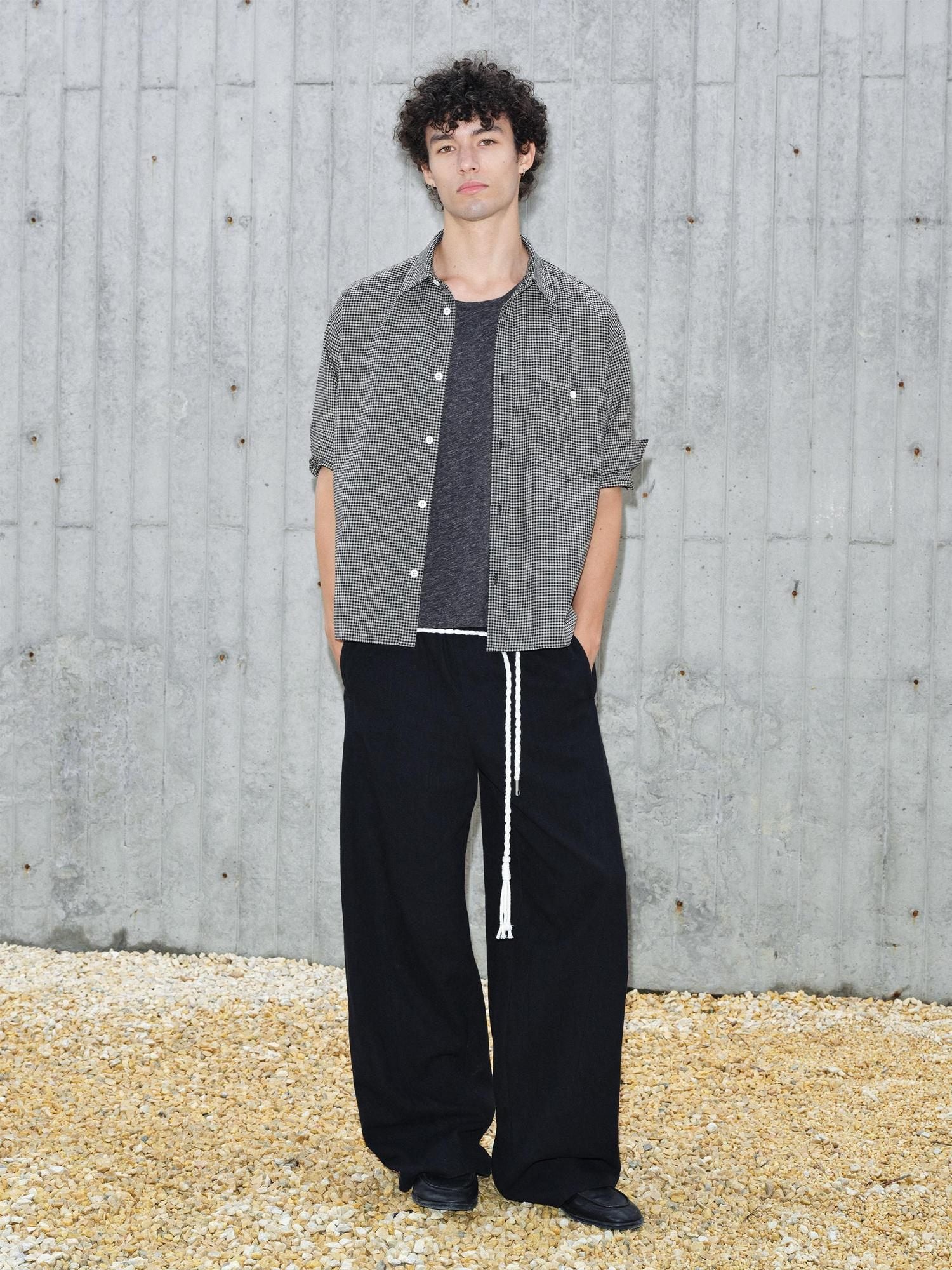 VLABMADE Lightweight Relaxed 3D Details Unisex Linen Cotton Barrel-Leg Casual Trousers