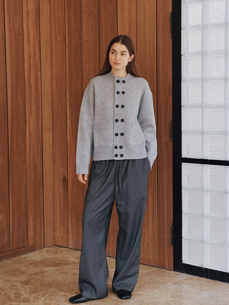 VLABMADE Mercerized Wool Blend Loose Straight Shape Retaining Drawstring Casual Trousers