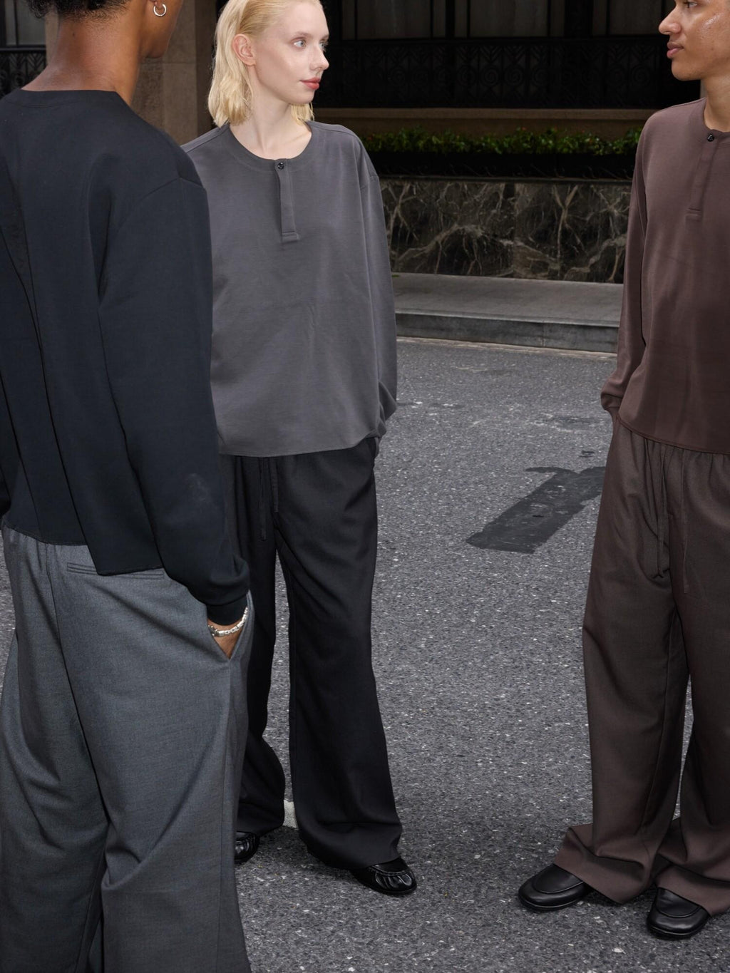 VLABMADE Mercerized Wool Blend Loose Straight Shape Retaining Drawstring Casual Trousers