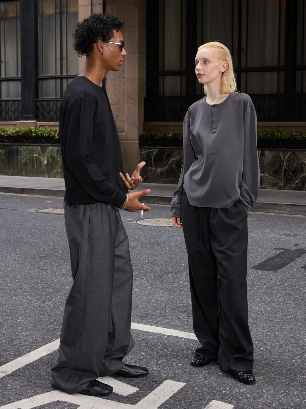 VLABMADE Mercerized Wool Blend Loose Straight Shape Retaining Drawstring Casual Trousers
