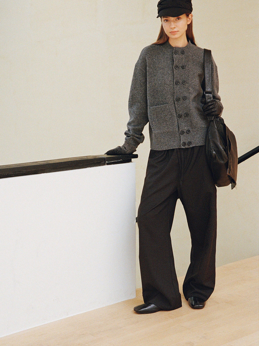 VLABMADE Mercerized Wool Blend Loose Straight Shape Retaining Drawstring Casual Trousers
