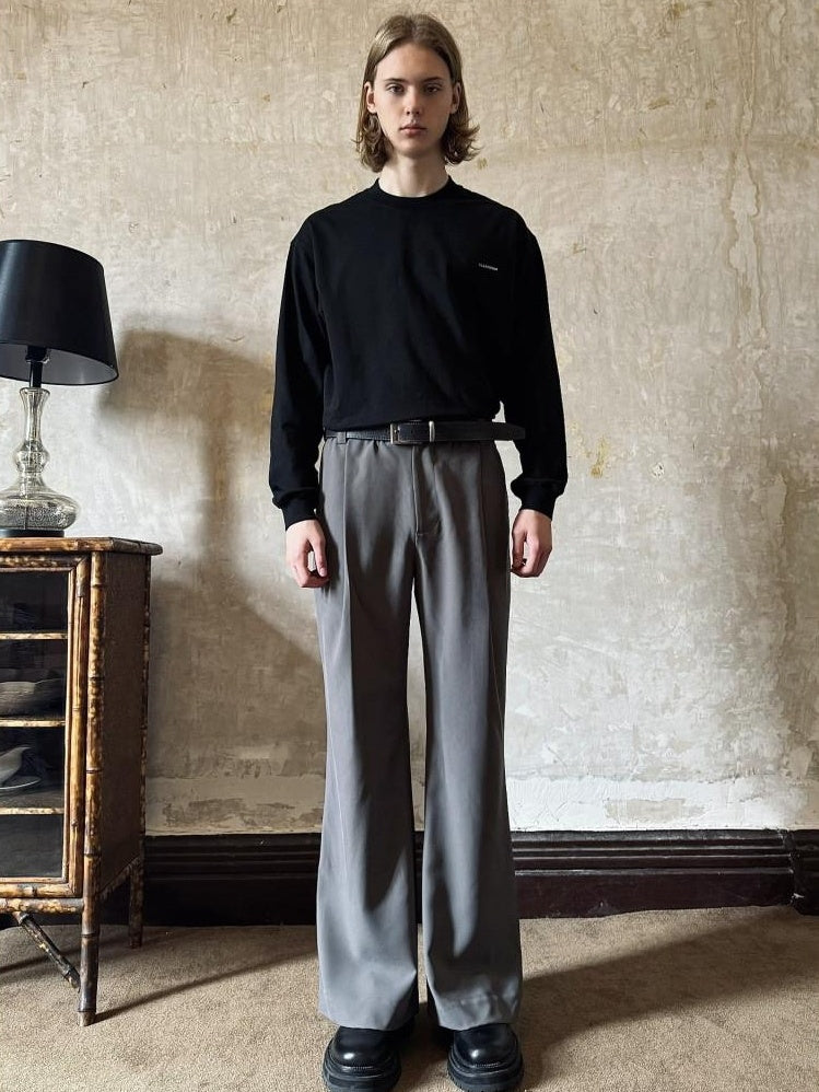 VLABMADE Non Iron High Waist Wide Leg Flare Pocket Casual Polyester Pleated Trousers