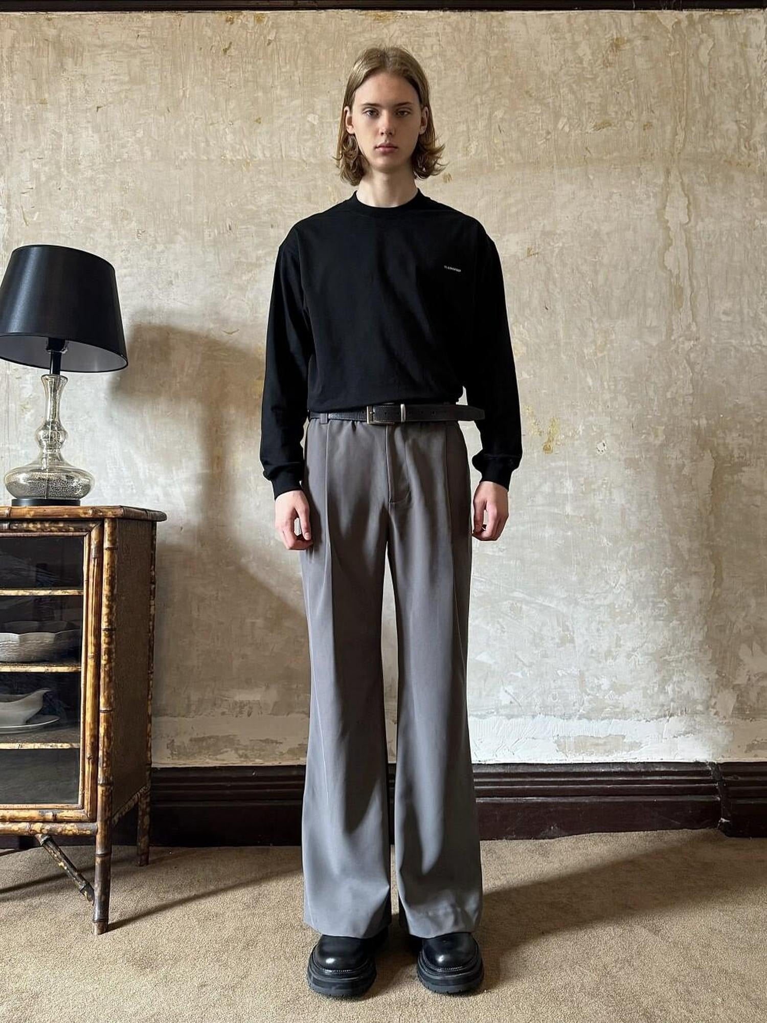 VLABMADE Non Iron High Waist Wide Leg Flare Pocket Casual Polyester Pleated Trousers