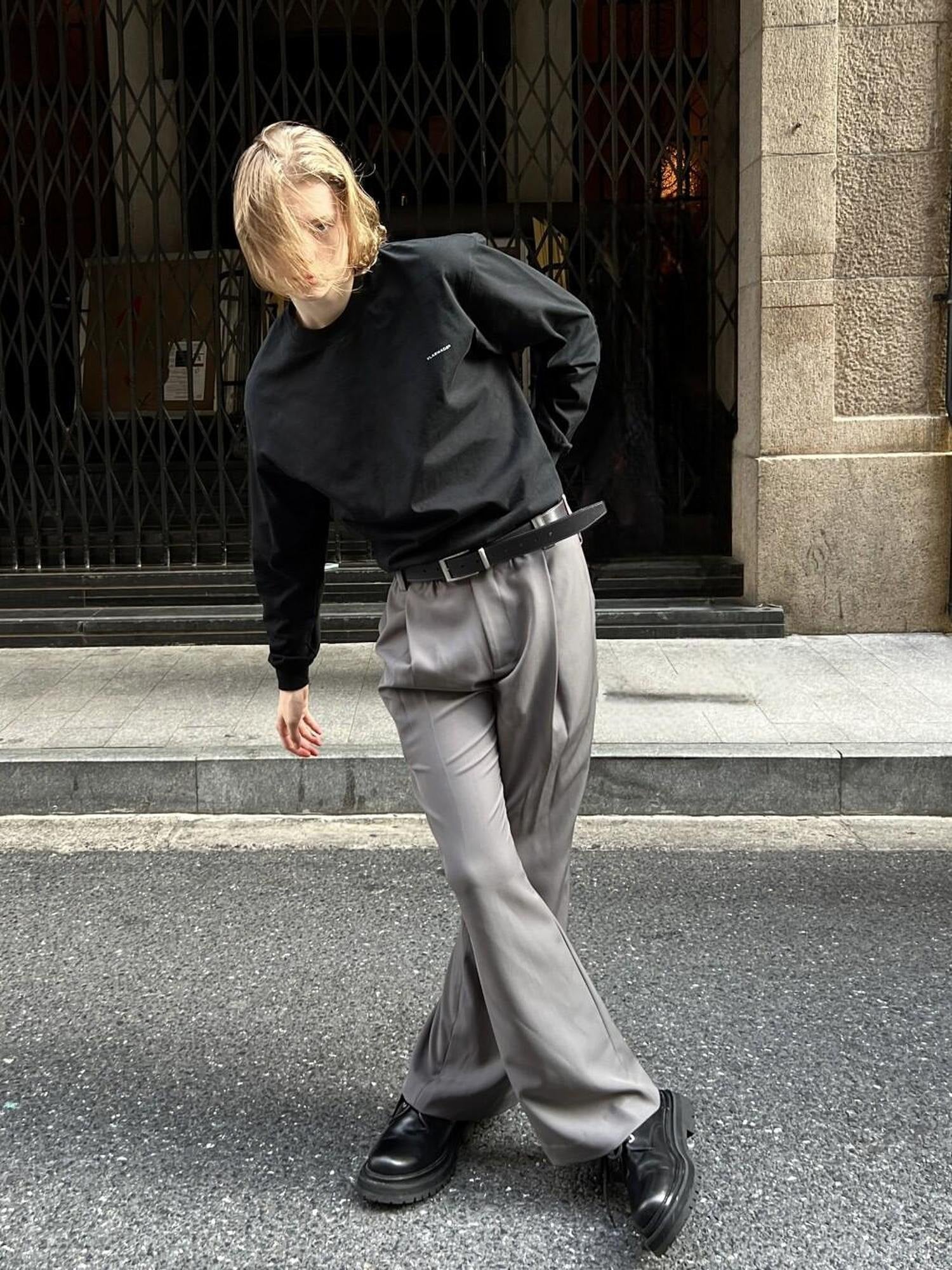 VLABMADE Non Iron High Waist Wide Leg Flare Pocket Casual Polyester Pleated Trousers