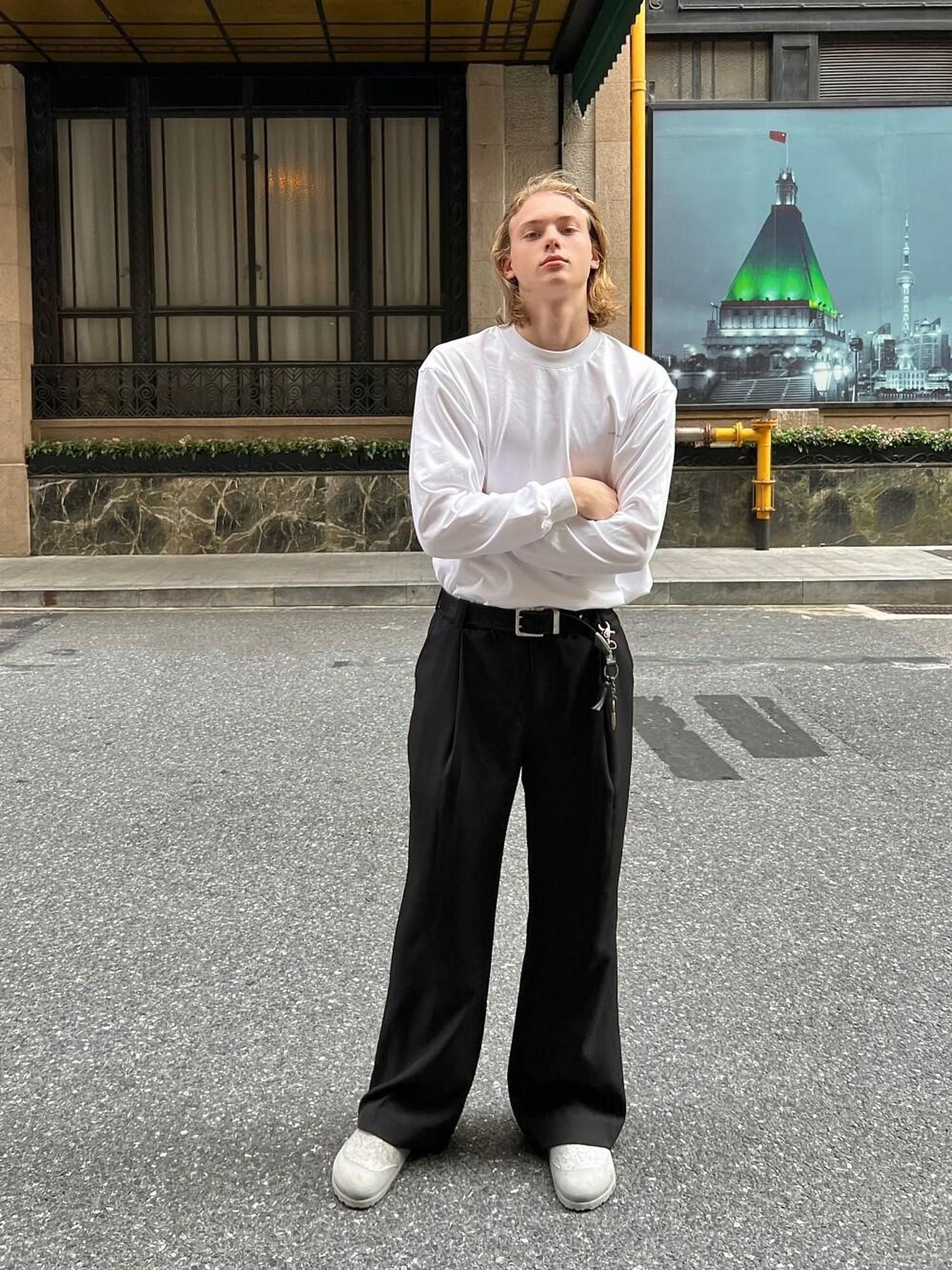VLABMADE Non Iron High Waist Wide Leg Flare Pocket Casual Polyester Pleated Trousers