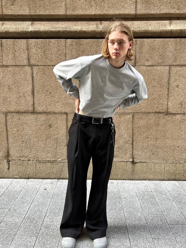 VLABMADE Non Iron High Waist Wide Leg Flare Pocket Casual Polyester Pleated Trousers