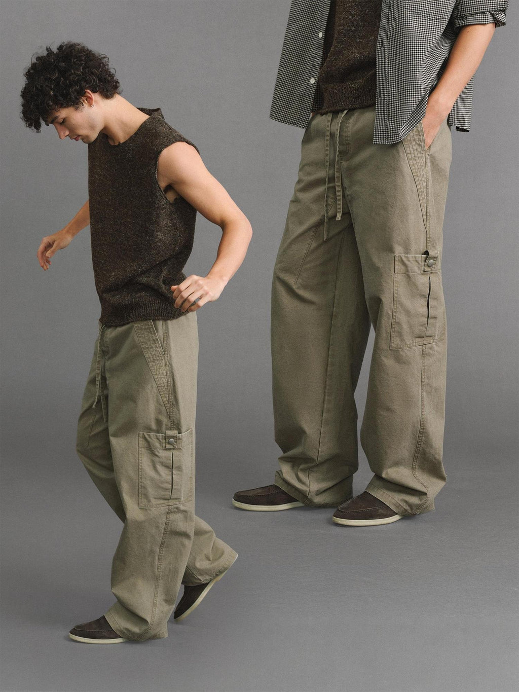VLABMADE Pure Cotton Distressed Loose Unisex Sand Utility Wide Cargo Pants