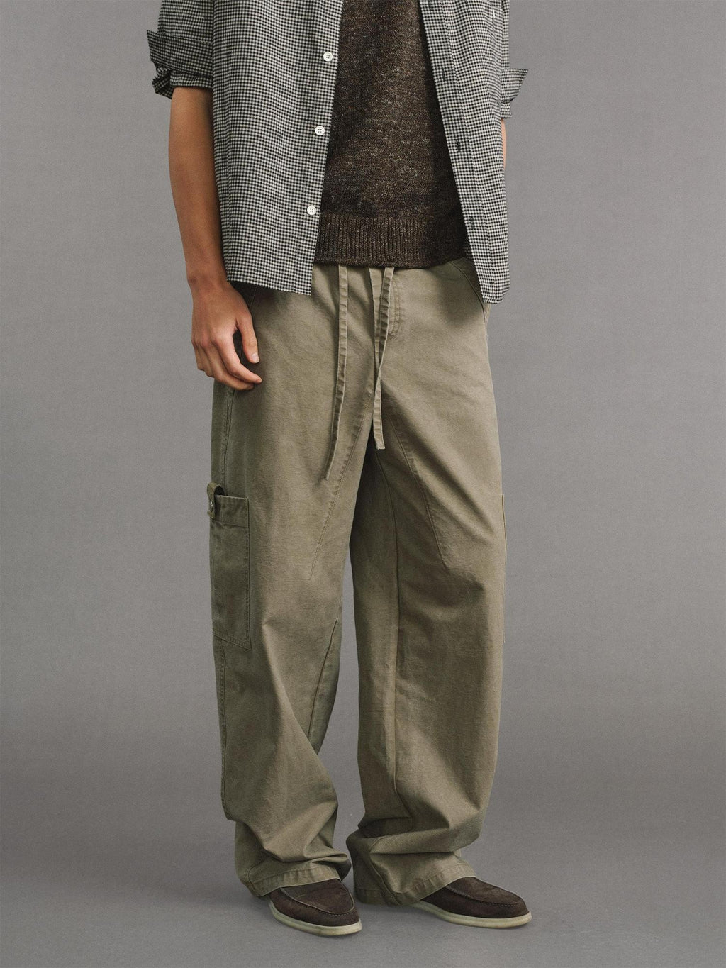 VLABMADE Pure Cotton Distressed Loose Unisex Sand Utility Wide Cargo Pants