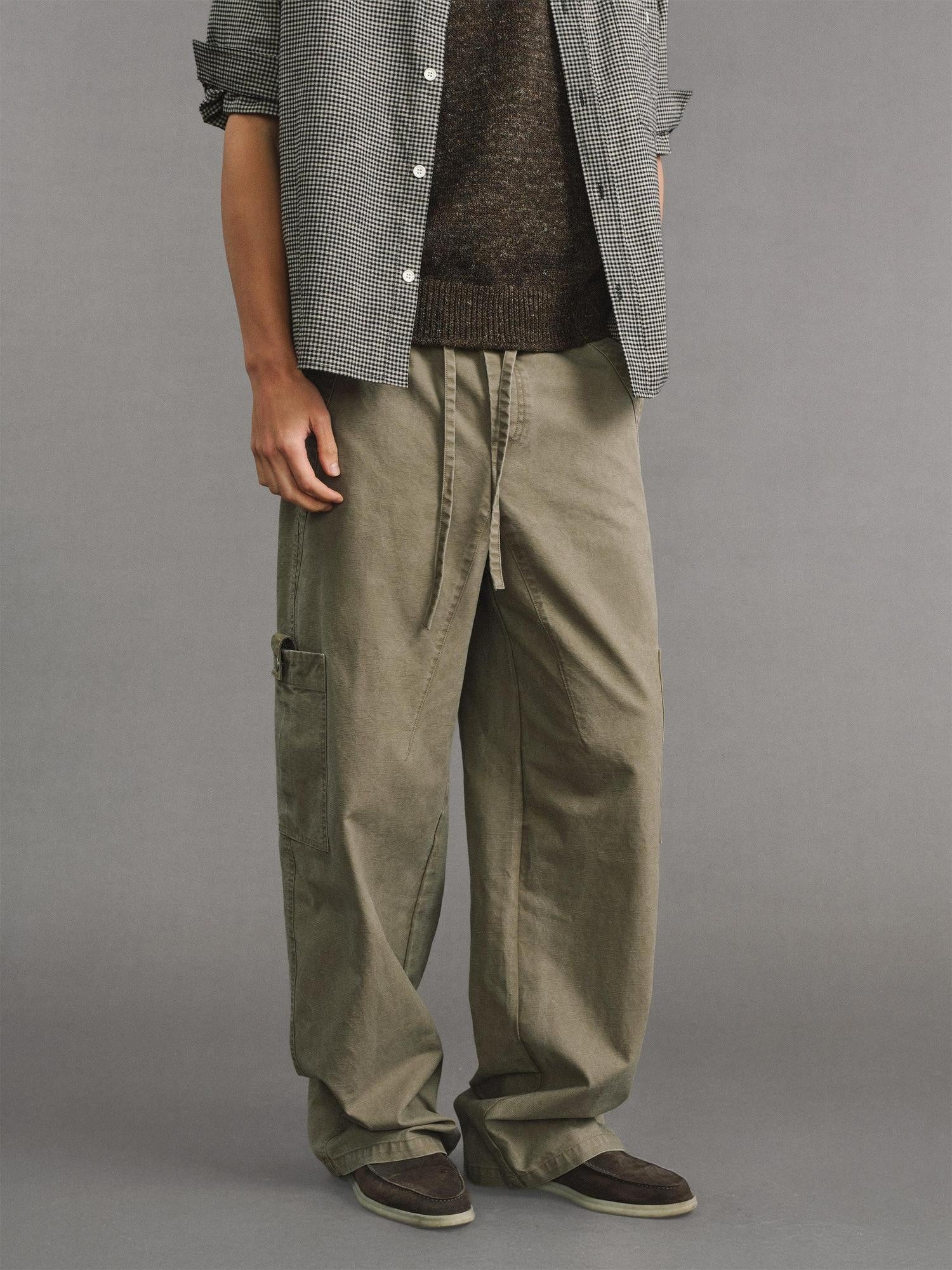 VLABMADE Pure Cotton Distressed Loose Unisex Sand Utility Wide Cargo Pants