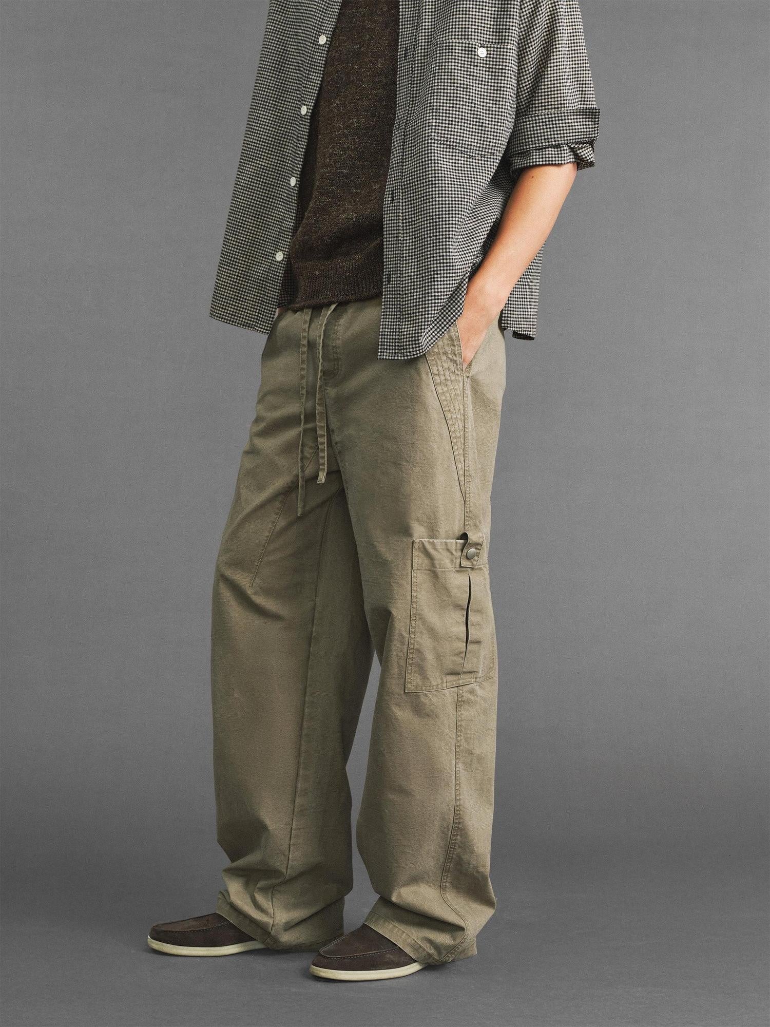 VLABMADE Pure Cotton Distressed Loose Unisex Sand Utility Wide Cargo Pants