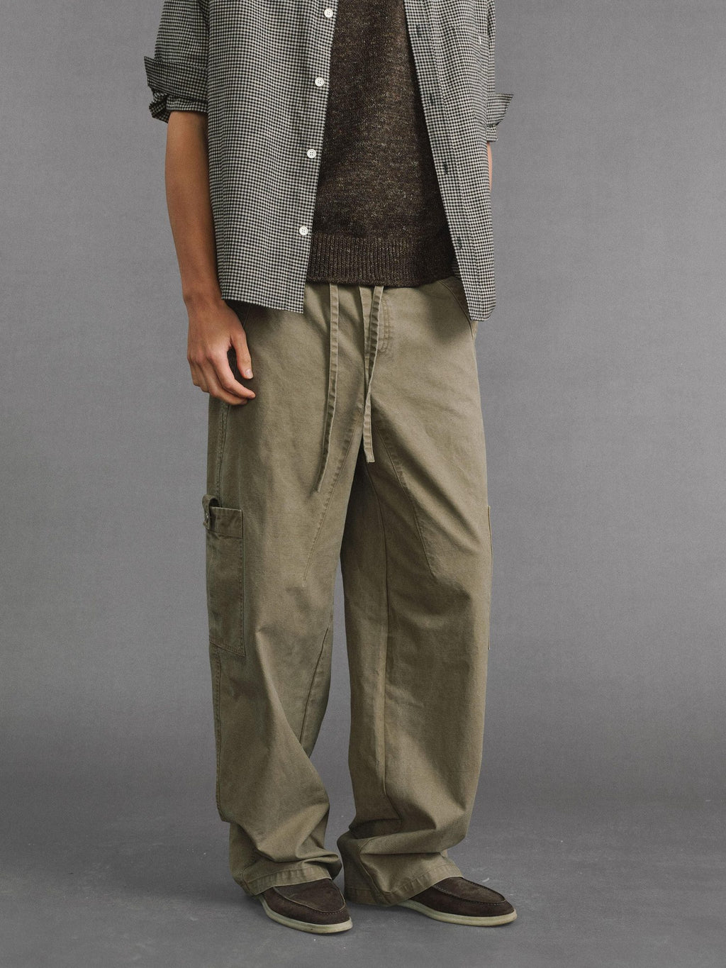 VLABMADE Pure Cotton Distressed Loose Unisex Sand Utility Wide Cargo Pants