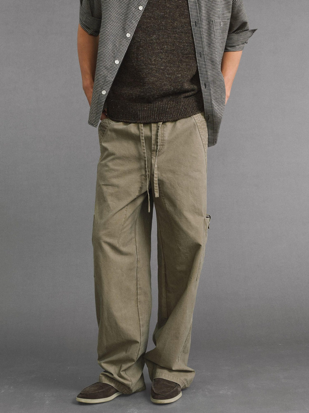 VLABMADE Pure Cotton Distressed Loose Unisex Sand Utility Wide Cargo Pants