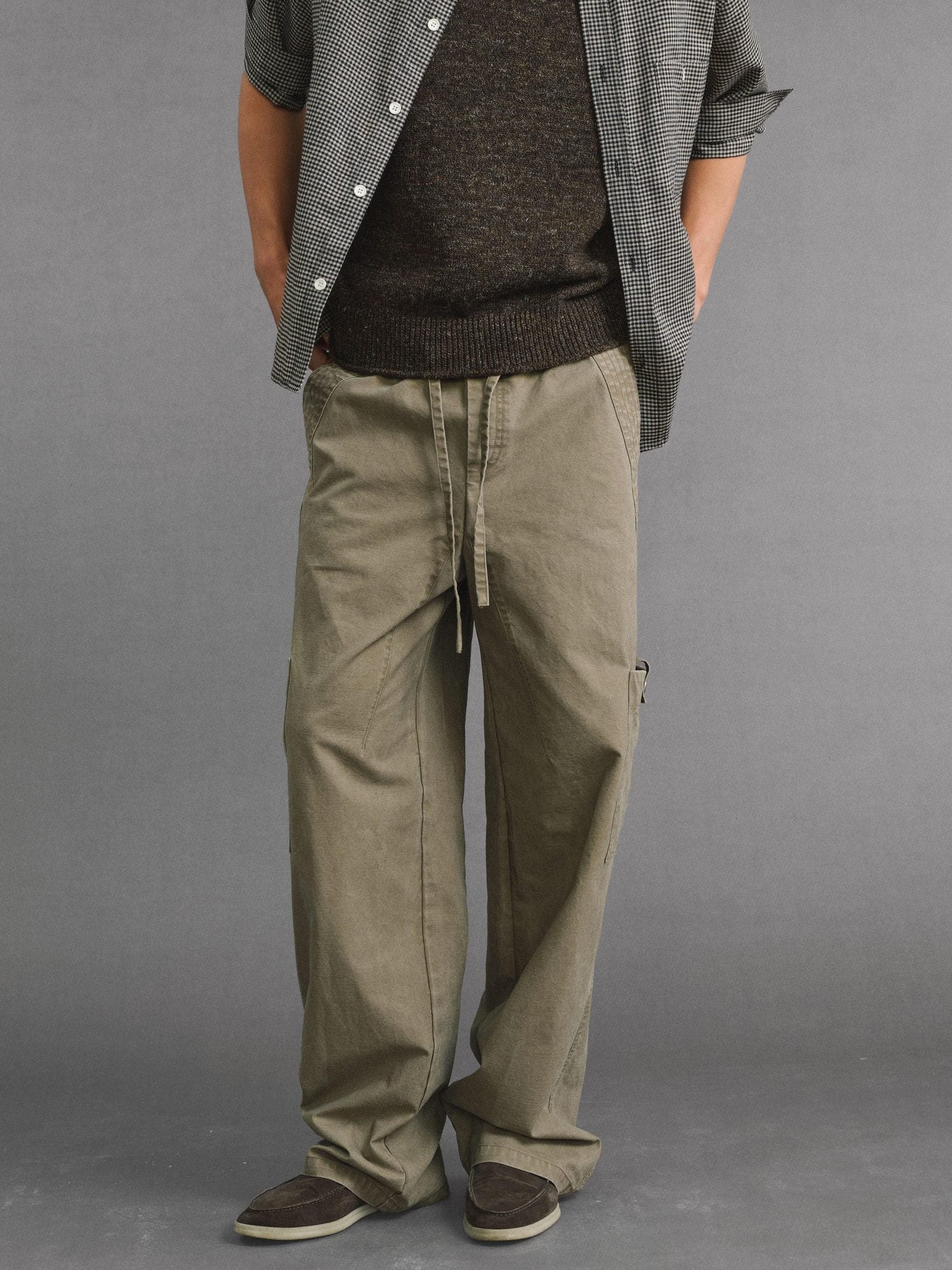 VLABMADE Pure Cotton Distressed Loose Unisex Sand Utility Wide Cargo Pants