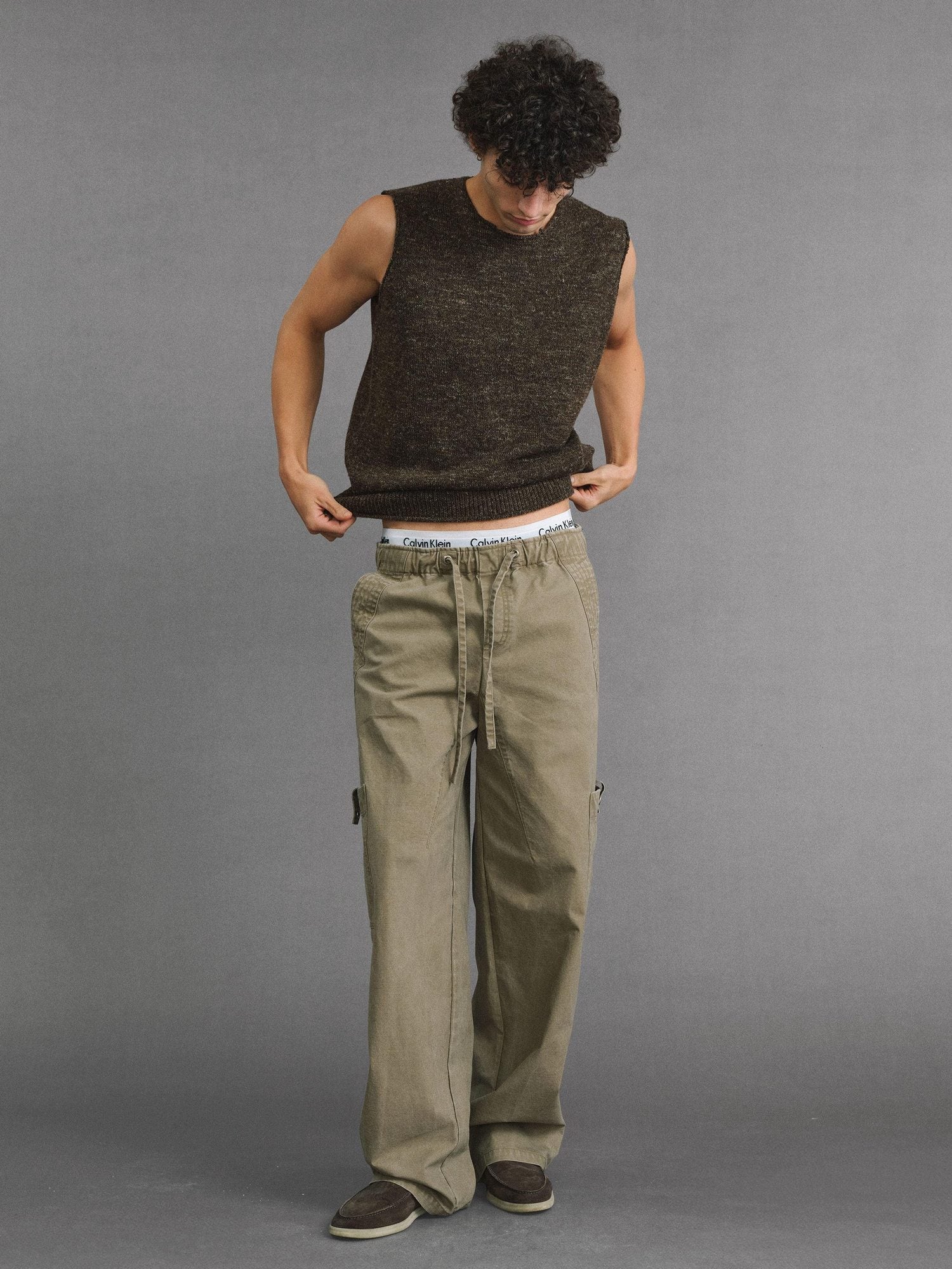 VLABMADE Pure Cotton Distressed Loose Unisex Sand Utility Wide Cargo Pants
