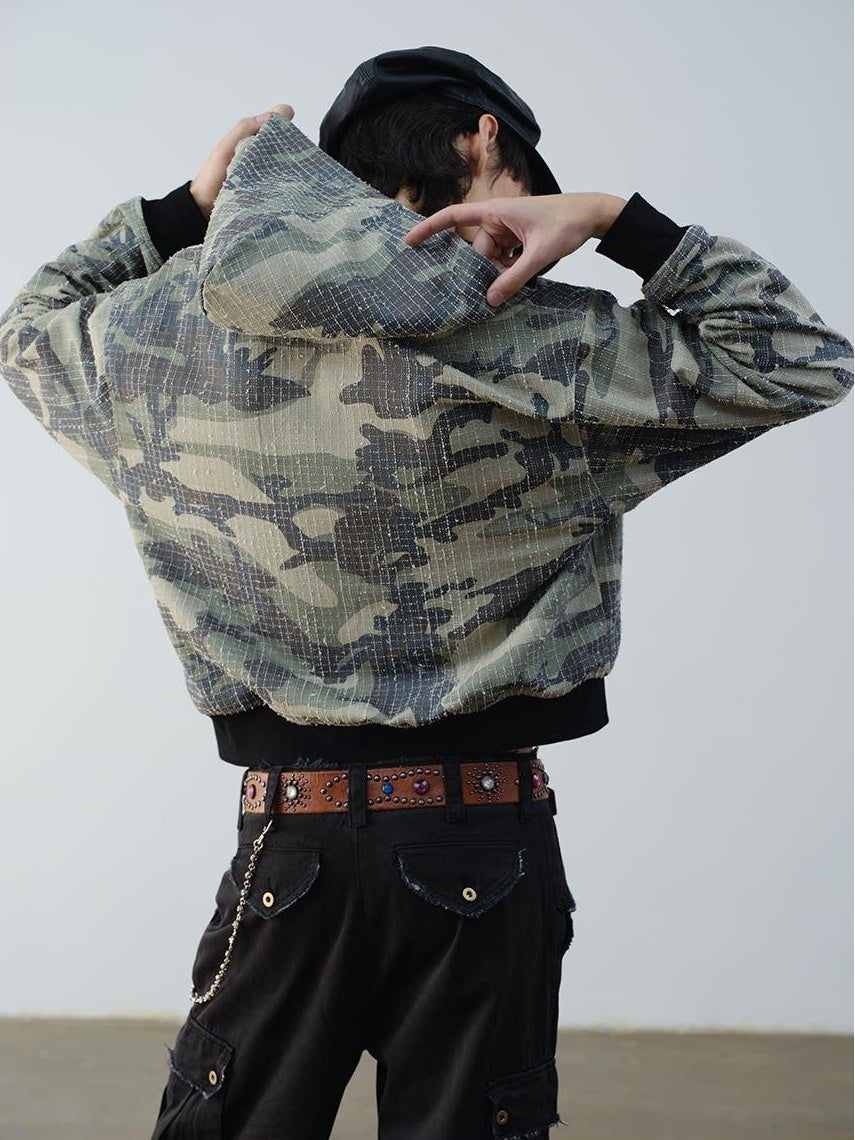 VLABMADE Reversible Camo Cotton Loose Fit Hooded Batwing Short Casual Men Zip Hoodies