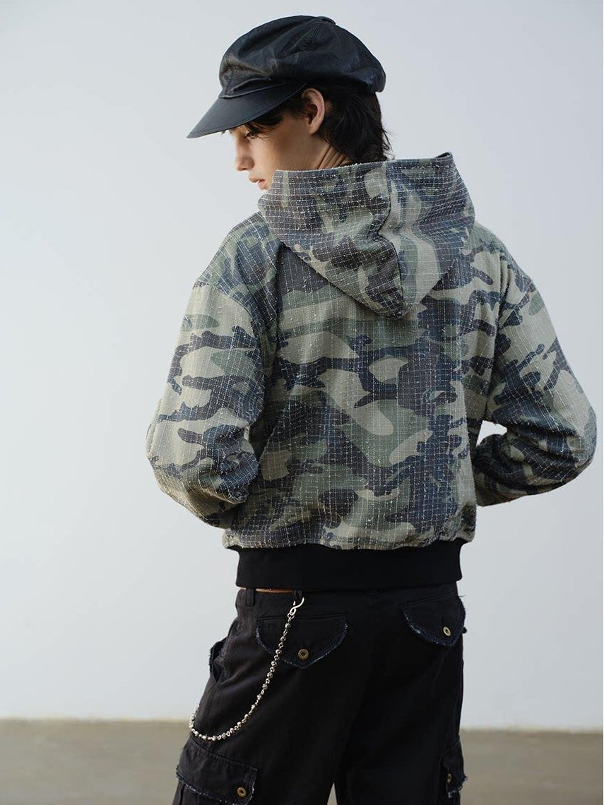 VLABMADE Reversible Camo Cotton Loose Fit Hooded Batwing Short Casual Men Zip Hoodies