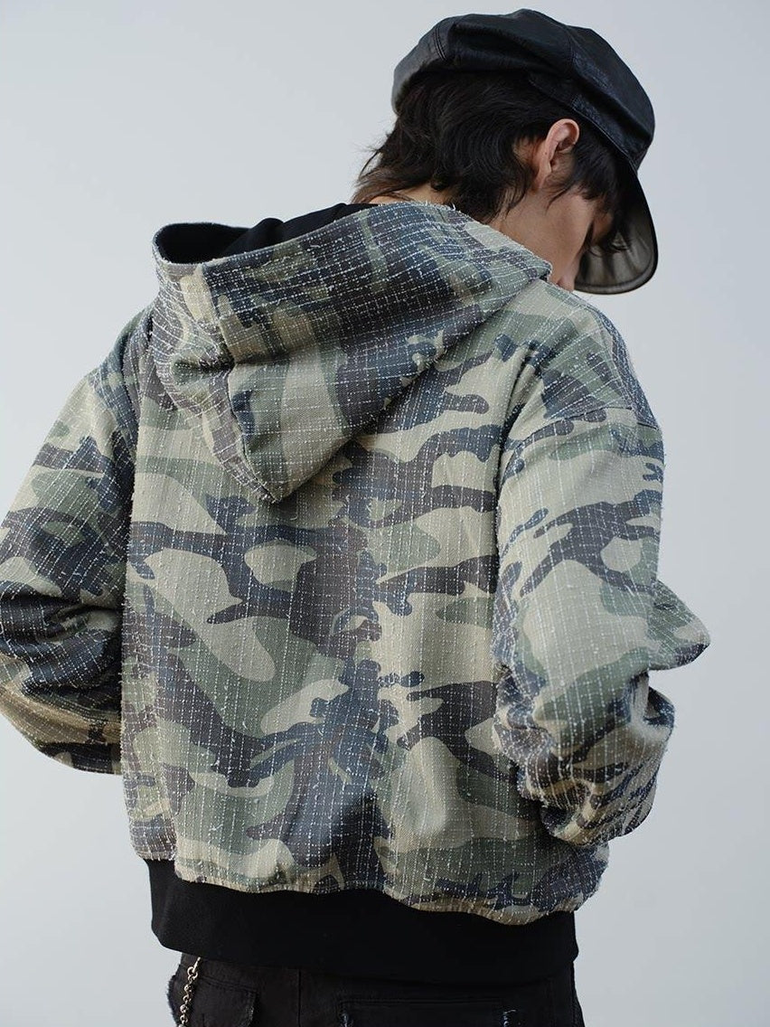 VLABMADE Reversible Camo Cotton Loose Fit Hooded Batwing Short Casual Men Zip Hoodies