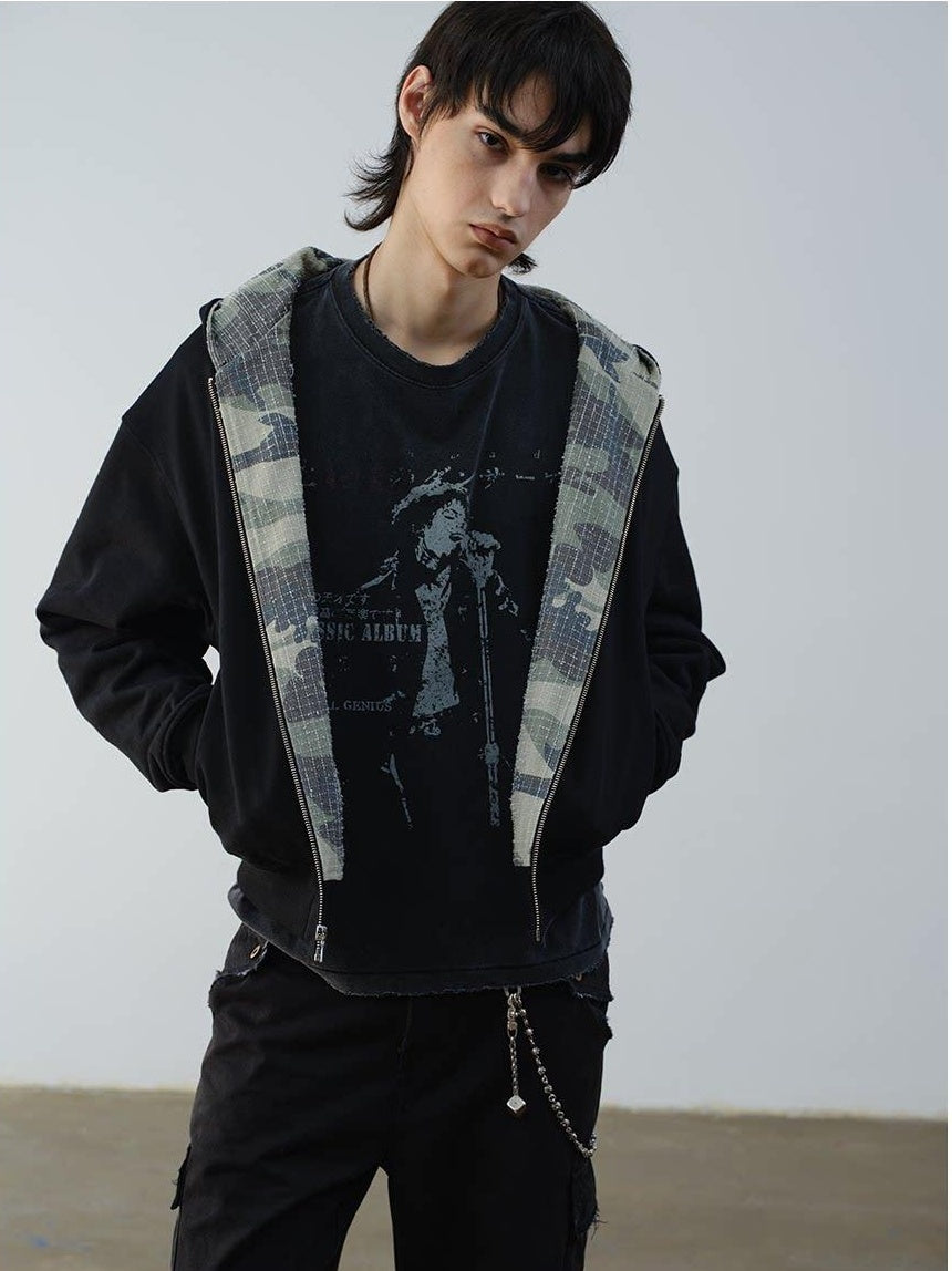 VLABMADE Reversible Camo Cotton Loose Fit Hooded Batwing Short Casual Men Zip Hoodies