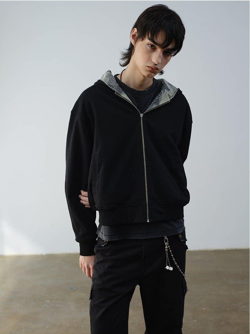 VLABMADE Reversible Camo Cotton Loose Fit Hooded Batwing Short Casual Men Zip Hoodies